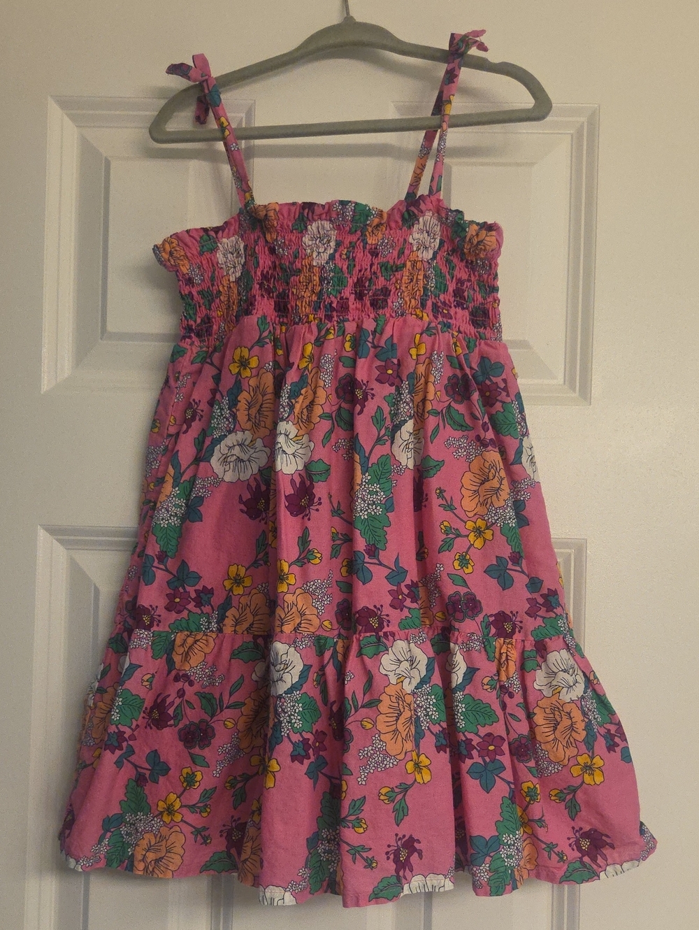 Janie and Jack Pink Floral Smocked Sundress with Tie Straps
